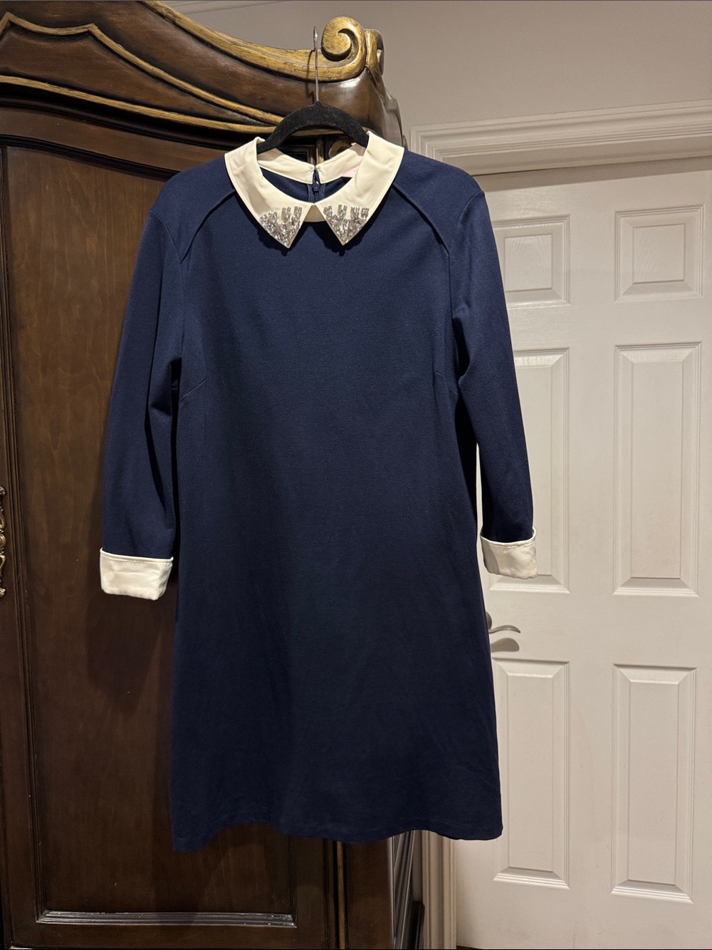 Ted Baker  women Navy Dress with White Embellished Collar size 5